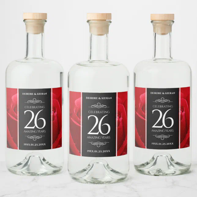Elegant 26th Rose Wedding Anniversary Celebration Liquor Bottle Label