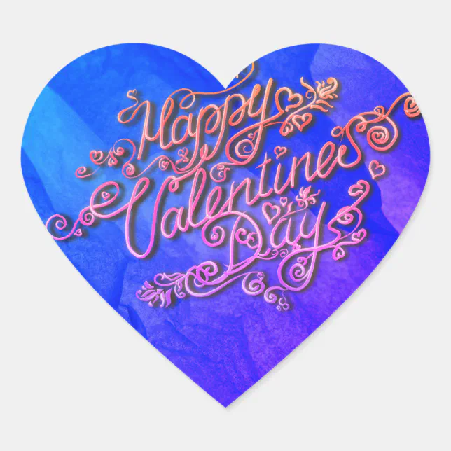 Happy Valentine’s Day blue heart lettering Heart Sticker