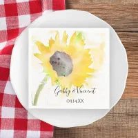 Yellow Sunflower on White Watercolor Wedding  Napkins