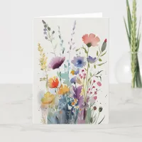Watercolor Flowers Birthday Holiday Card