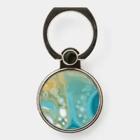 Ocean Blue Waves and Sandy Brown Fluid Art   Phone Ring Stand