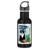 Tuxedo Cat and Lilies | Inspirational Quote Stainless Steel Water Bottle