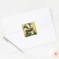 Sweet Badger With a Cup of Coffee Square Sticker