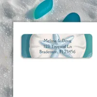 Pretty, White, Teal and Blue Sand Dollar Beachy Label