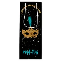 Gold and Blue Mask Mardi Gras Party Wine Gift Bag