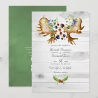 Watercolor Rustic Forest QR Code RSVP Wedding Invitation