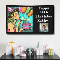 Retro Pop Art Pinup Woman Photo Birthday Party Banner