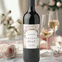 Bridal shower pink florals marble arch wine label