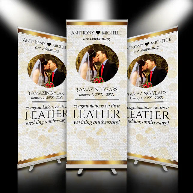 Elegant 3rd Leather Wedding Anniversary Retractable Banner