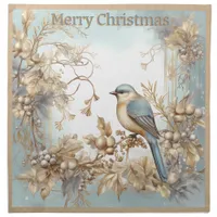 Vintage Bird Decor Merry Christmas Monogram |  Cloth Napkin