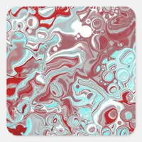 Teal, Burgundy, Red and White Marble Swirls   Square Sticker