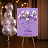 Festive Purple and Silver Star Balloons Birthday Foam Board