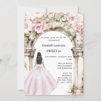 Pink florals arch dress Sweet 16 Invitation