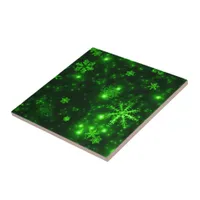Snowflakes with Green Background Tile