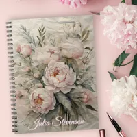 Elegant Watercolor Peonies with Pastel Greenery Notebook