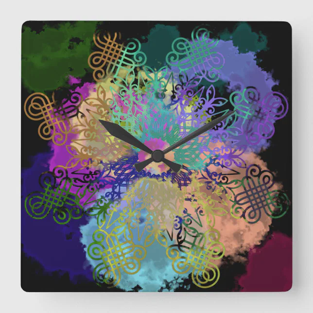 Mandala colorful geometric lace square wall clock