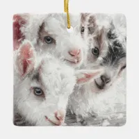 Snow Babies Christmas Goats 4 - YOUR PHOTO Ceramic Ornament