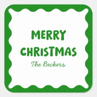 Fun Retro Wavy Green Trendy Custom Chic Christmas Square Sticker