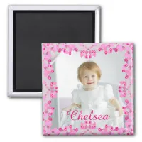 Personalized Photo Magnet Pink Border and Name