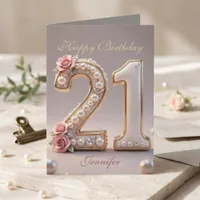 Elegant Luxury Blush Pink Pearl Rose 21st Birthday Card
