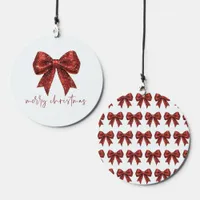 Red Glitter Coquette Bow Merry Christmas  Wind Chime