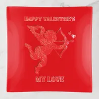 Minimalist Happy Valentine's My Love on red | Trinket Tray