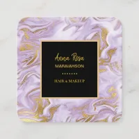 *~*  Modern Chic Gold Foil Veins Lavender Marble Square Business Card