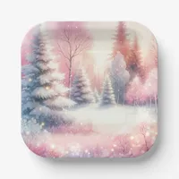 Pink Winter Wonderland Christmas  Paper Plates