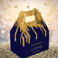 Birthday glitter navy blue gold sparkle name favor boxes