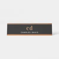 Black gold monogram initials minimalist modern desk name plate