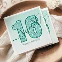 Teal Aqua Glitter Script Sweet 16 Birthday Napkins