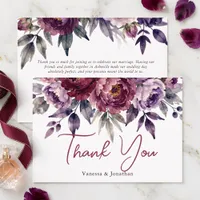 Moody Plum Burgundy Floral Watercolor Wedding Thank You Card