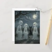 Three Ghost and a Black Cat Postcard