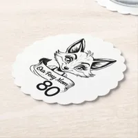 80th Birthday Party For Foxy Mom Cute Fox Paper Coaster