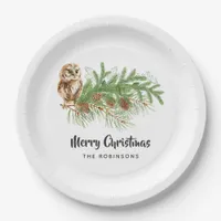 Watercolor Owl Christmas Party Paper Plates