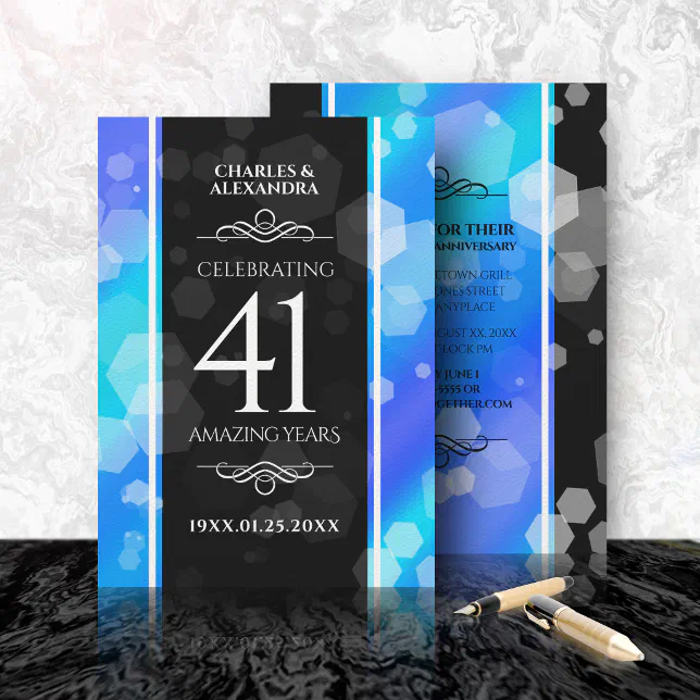 Elegant 41st Blue Topaz Wedding Anniversary Invitation