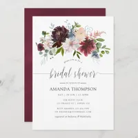 Burgundy and Navy Floral watercolor Bridal Shower Invitation