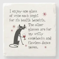 Witty Comebacks Wine Quote Black Cat Stone Coaster