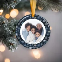 Modern Blue Snowflakes Family Christmas 2 sided Ceramic Ornament