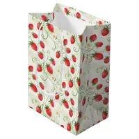 Strawberry Blossoms and Berries Watercolor Style Medium Gift Bag