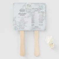 Menu Fan Elegant Blue White Rose Floral