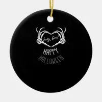Hey, Boo! Happy Halloween Skeleton Hand Heart Clas Ceramic Ornament