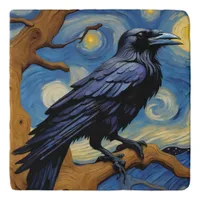 A Raven in an Old Oak Tree Starry Night Trivet