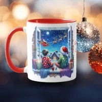 Children Watching Santa's Sleigh Personalized Mug