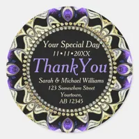 Black Purple Gold Thank You Stickers