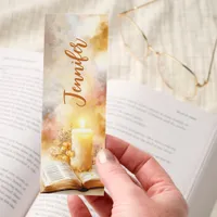 Bible Candle Flowers Gold Glitter Personalized Bookmarks