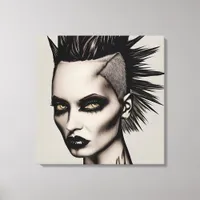Fierce Woman in Mohawk and Piercings Gothic Punk   Canvas Print
