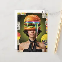 Surreal Cheeseburger Woman Collage Postcard