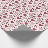 Red and Pink Hearts and Roses Doodle Art Wrapping Paper