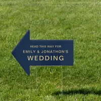 Direction This Way To Wedding Navy Blue Gold Sign